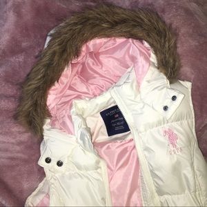 Girls White Vest Fur Hood Pink Lining XL